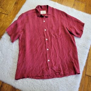 Portuguese Flannel Cupro Button Up Shirt Men's Medium Striped Red Bordeaux